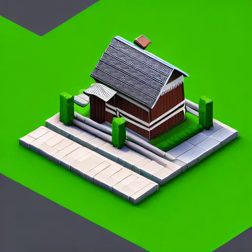 Prompt: an big isometric village house, 3 d icon for mobile game, blender 3 d, green scheme, octane render, 8 k resolution