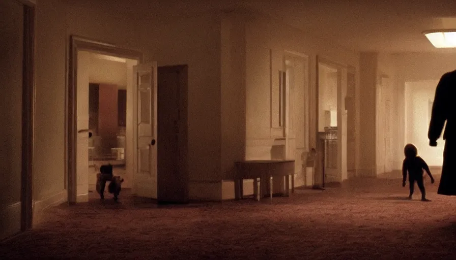 Image similar to screen shot of the shining, ambient lighting, cinematic, epic, demonic