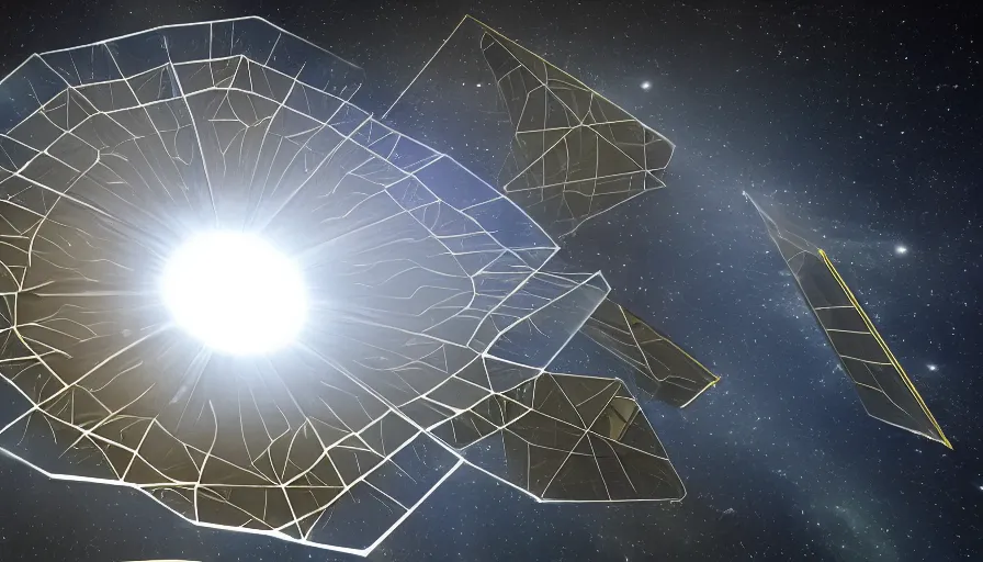 Prompt: hexagonal solar sails, floating in space blocking the sun, futuristic, sci-fi