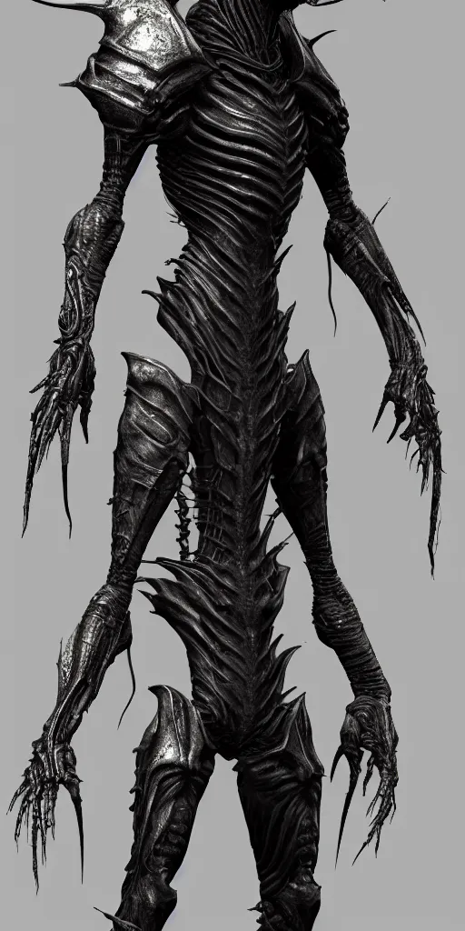 Image similar to futuristic alien with lasers eldenring boss. concept art, character sheet, fromsoftware, dark souls, eldenring, screenshot, extremely detailed, insanely detailed, realistic, zbrush, horror, bloodbourne, full body concept