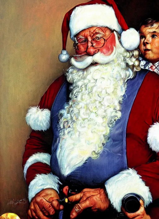 Prompt: high quality high detail painting by norman rockwell, hd, portrait, santa clause, muted pastel colors, photorealistic lighting