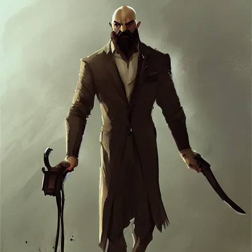 Image similar to kratos in a suit by greg rutkowski