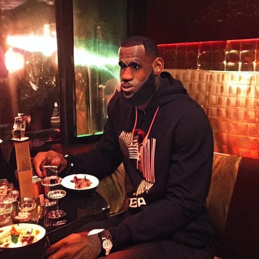 Prompt: paparazzi photo of Lebron James in Shisha bar