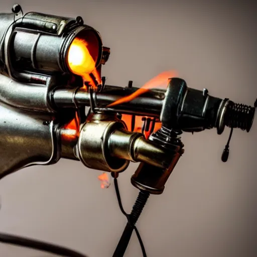 Image similar to photo of a steampunk flamethrower