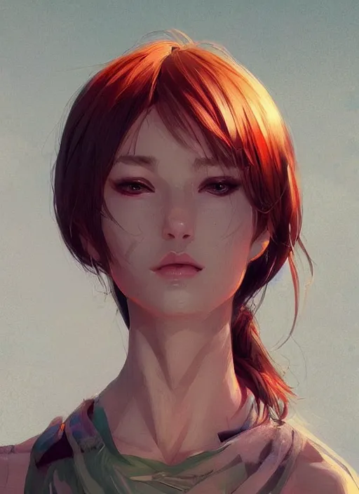 Prompt: a beautiful woman with green weyes lookign directly at the camera, bright colors, highly detailed, concept art, matte, trending on artstation, anime, art by wlop and artgerm and greg rutkowski, ilya kuvshinov, strong strokes,