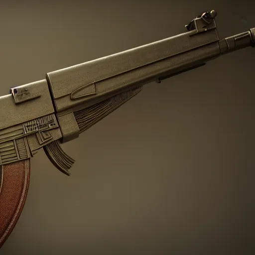 Image similar to an AK-47, intricate detail, 3d render, octane render, god rays, depth of field, trending on artstation, 4k, hd