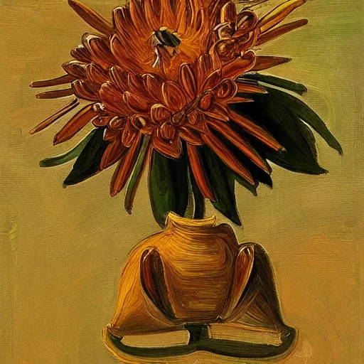 Prompt: a modern painting of a flower in davinci style