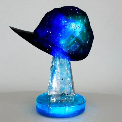 Image similar to blue ice crystal hat sculpture of galaxy