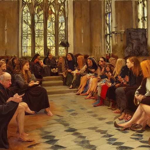 Image similar to witchcraft seminar at a university, by donato giancola and berthold woltze.