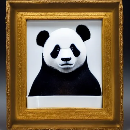 Prompt: an elegant, shiny, porcelain portrait of a giant panda donald trump, han dynasty heirloom