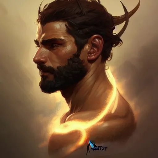 Image similar to portrait of rugged male ranger d & d muscular fantasy intricate elegant headshot portrait detailed face coherent face highly detailed digital painting artstation concept art smooth sharp focus illustration art by artgerm and greg rutkowski and alphonse mucha