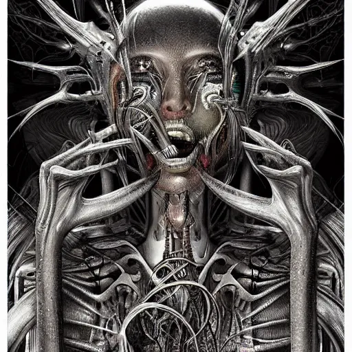 Image similar to a collaboration between hr giger and android jones