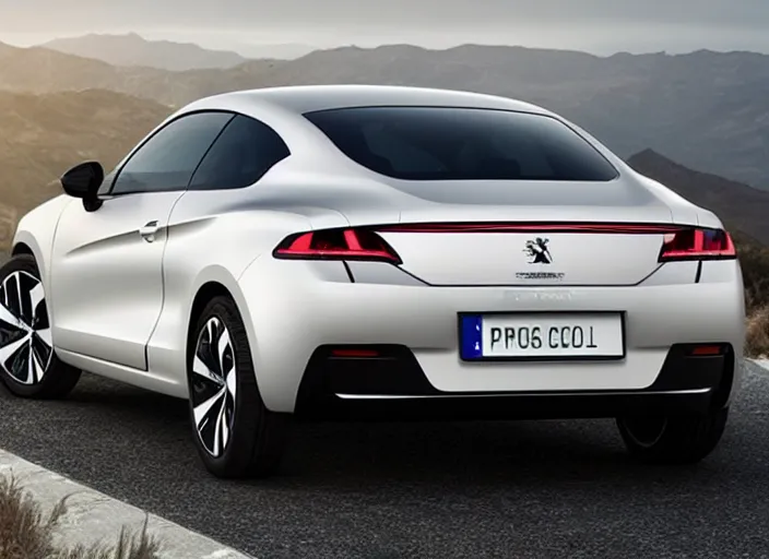 Prompt: peugeot coupe from 2 0 1 8, rear view