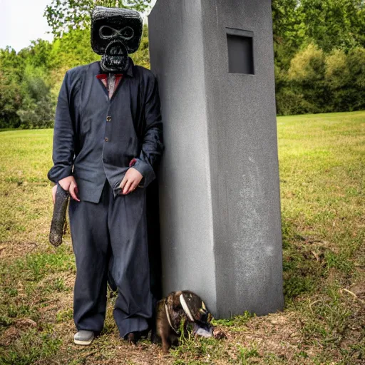 Image similar to MF DOOM standing in a graveyard with a dug up coffin, highly detailed mask, portrait photography, 8k