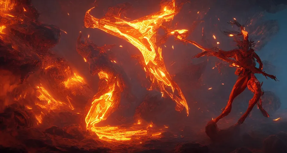 Image similar to fire wielding elemental being, character concept, hyper detailed, fractal, ray tracing, 4 k