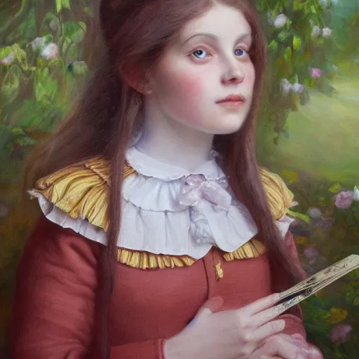 Prompt: A portrait of young Alice from Wonderland, oil painting, majestic, detailed, high resolution