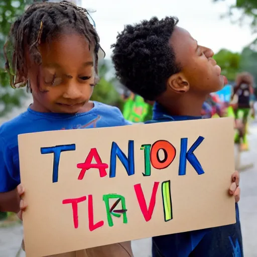 Prompt: kids holding a placard saying thank you