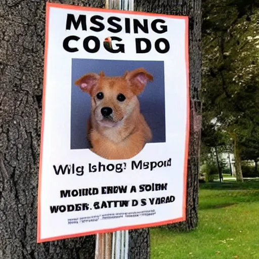 Image similar to missing dog poster stapled to telephone pole