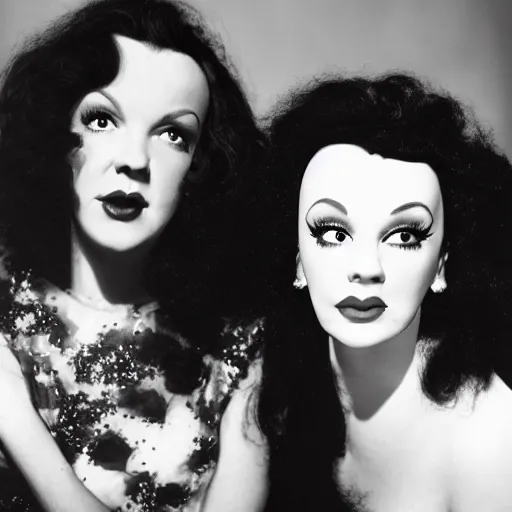 Image similar to photographic portrait of a hybrid of judy garland and cher aged 2 6, with a dark fringe, 8 k