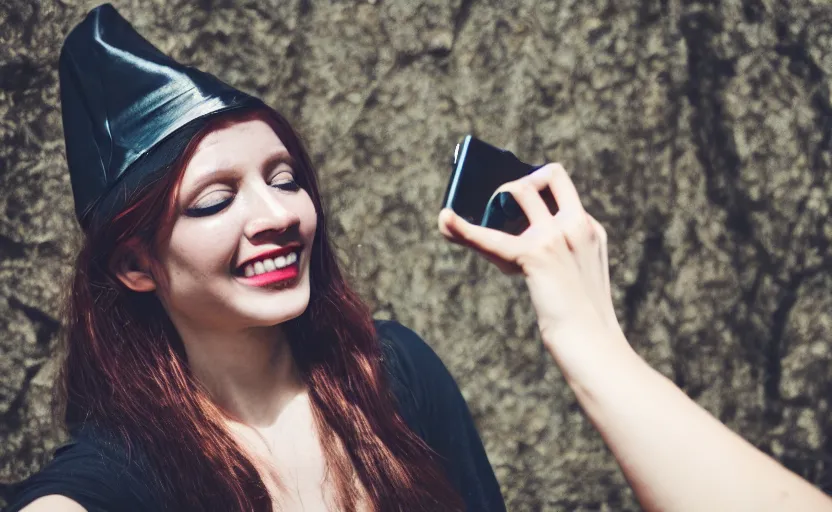 Image similar to a spider witch taking a selfie photo, detailed. artstation. 2 5 mm f / 1. 7 asph lens. ultra realistic