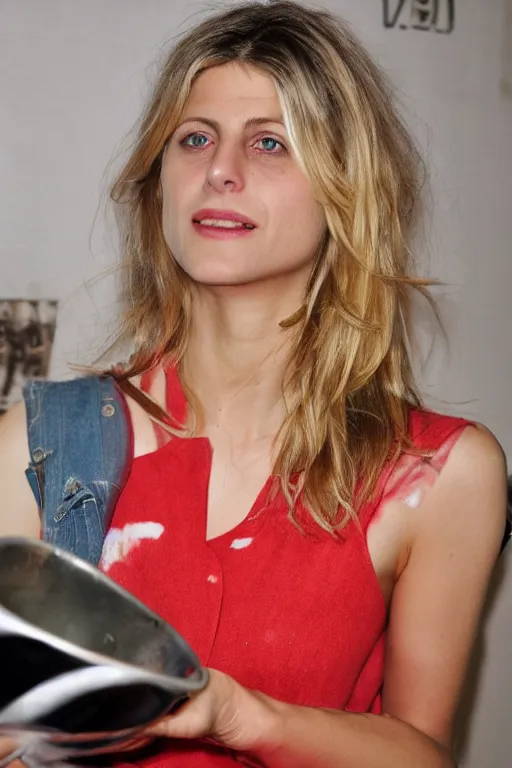Image similar to melanie laurent pouring a vat of ketchup on herself