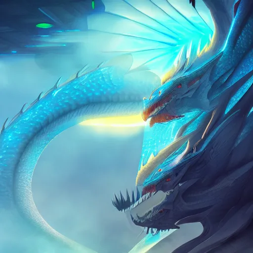 Prompt: A beautiful ultradetailed digital painting of a dragon, light effect, very detailed, by beeple, Makoto Shinkai, 4k, Trending on artstation, ultrawide lens