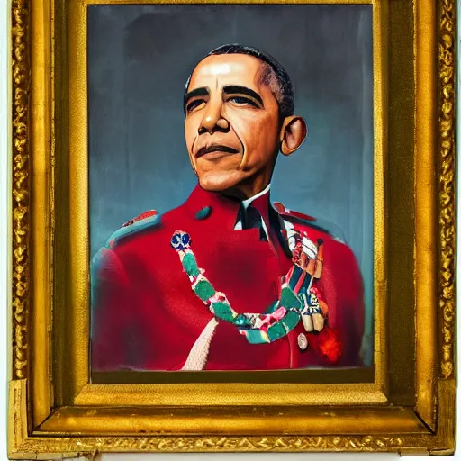 Image similar to portrait of obama painted as a monarch, painting by Cecil Beaton