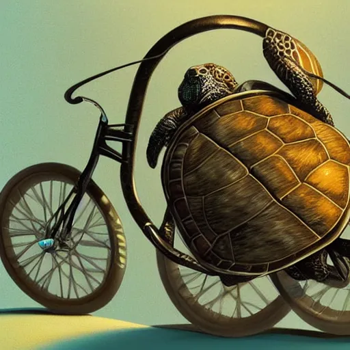 Image similar to a turtle with bike helmet riding a fixie bicycle, digital art by łukasz piskorz and patrick mcenvoy and michael komarck, intricate, highly detailed, artstation, concept art, smooth, sharp focus photo centered