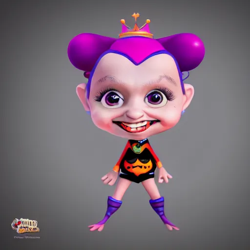 Image similar to baby harley queen caricature playing with a magic wand, full body, big head, large smile, pixar style, 4 k trending on artstation