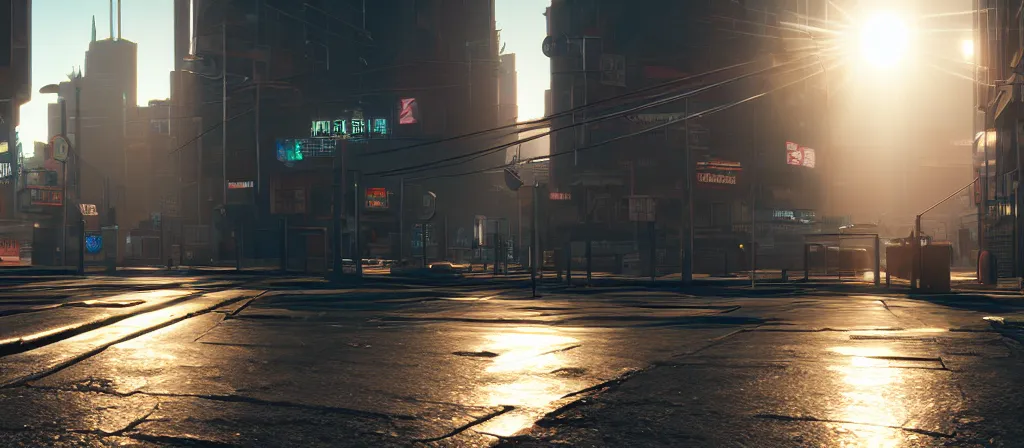 Image similar to photorealistic cyberpunk city streets, daylight. sunlight. lens flare. light fixtures. 8 k. detailed. photorealism. artstation. 2 5 mm f / 1. 7 asph lens. ultra realistic