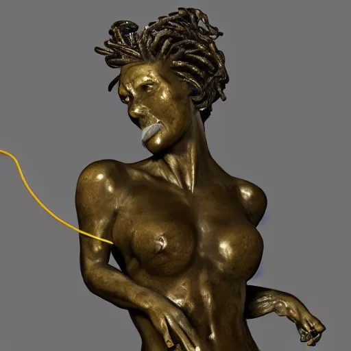 Image similar to a statue of a woman with snakes on her head, a bronze sculpture by lynda benglis, featured on zbrush central, baroque, zbrush, rococo, flemish baroque