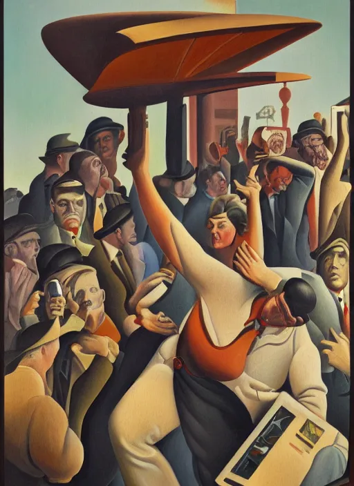 Prompt: working class hero, an art deco painting by thomas hart benton, austin briggs, john philip falter, cg society, american scene painting, dystopian art, american realism, academic art, movie poster