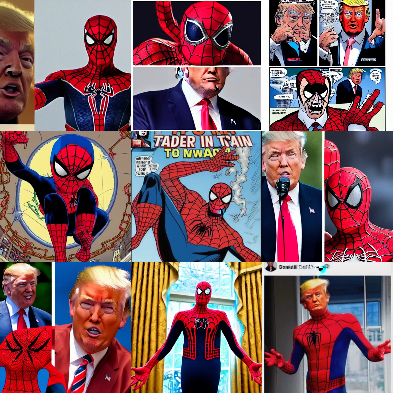 Prompt: donald trump is spiderman