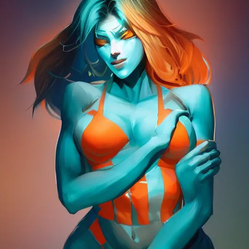 Prompt: beautiful teal and orange tiger person androgynous art by yan gisuka, JeonSeok Lee, artgerm, Ross draws, zeronis, Chengwei Pan on artstation