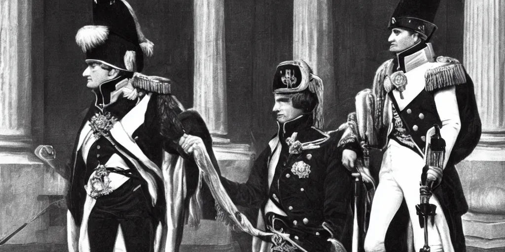 Prompt: very well detailed photo of Napoleon Bonaparte in London, 1960s, 4k detailed, very very well detailed face