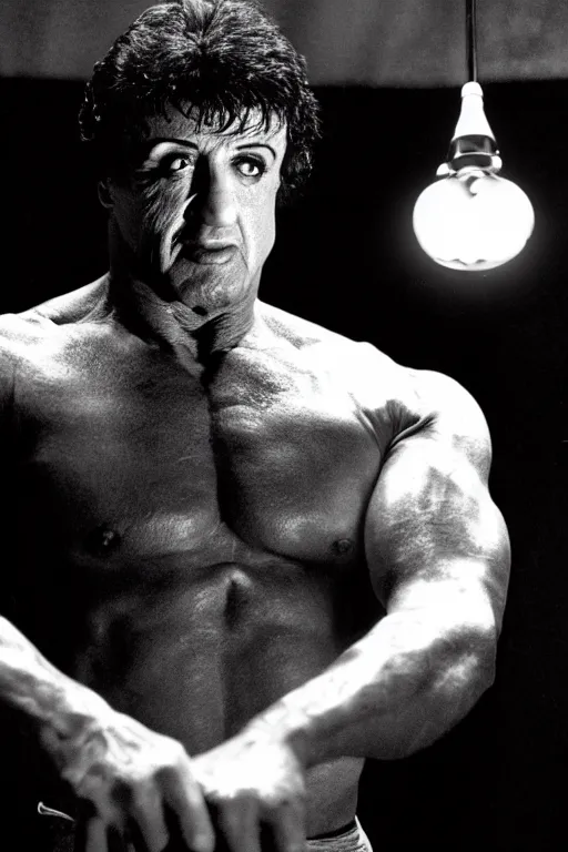 Image similar to sylvester stallone playing edgar allen poe, cinematic, dramatic, mood lighting