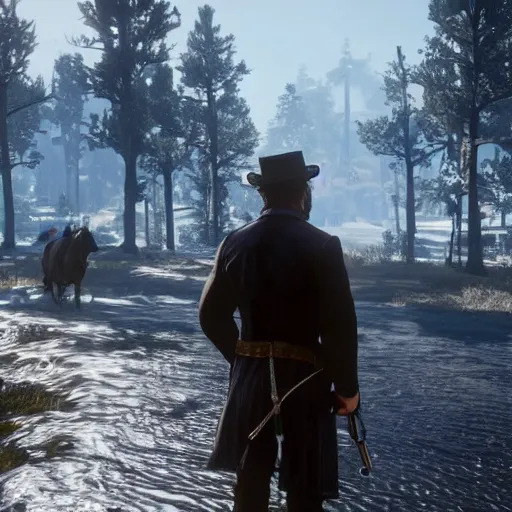 Prompt: glass of water with ice in red dead redemption 2
