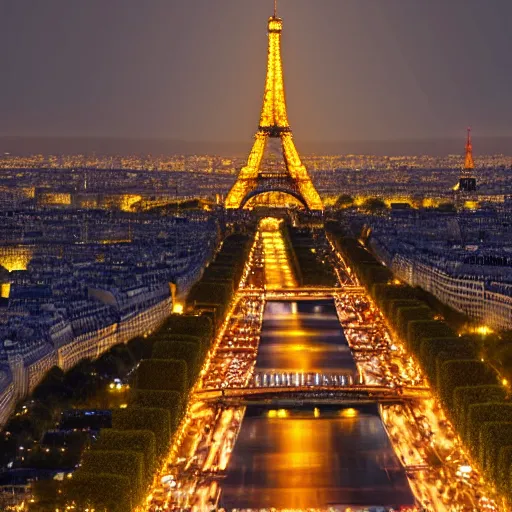 Image similar to award winning photo of paris at night, realistic photo