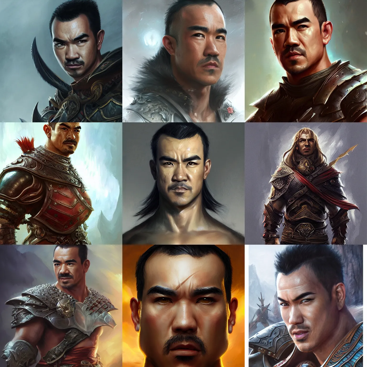 Prompt: warrior, joe taslim, D&D, fantasy, portrait, highly detailed, headshot, digital painting, trending on artstation, concept art, sharp focus, illustration, art by artgerm and greg rutkowski and magali villeneuve