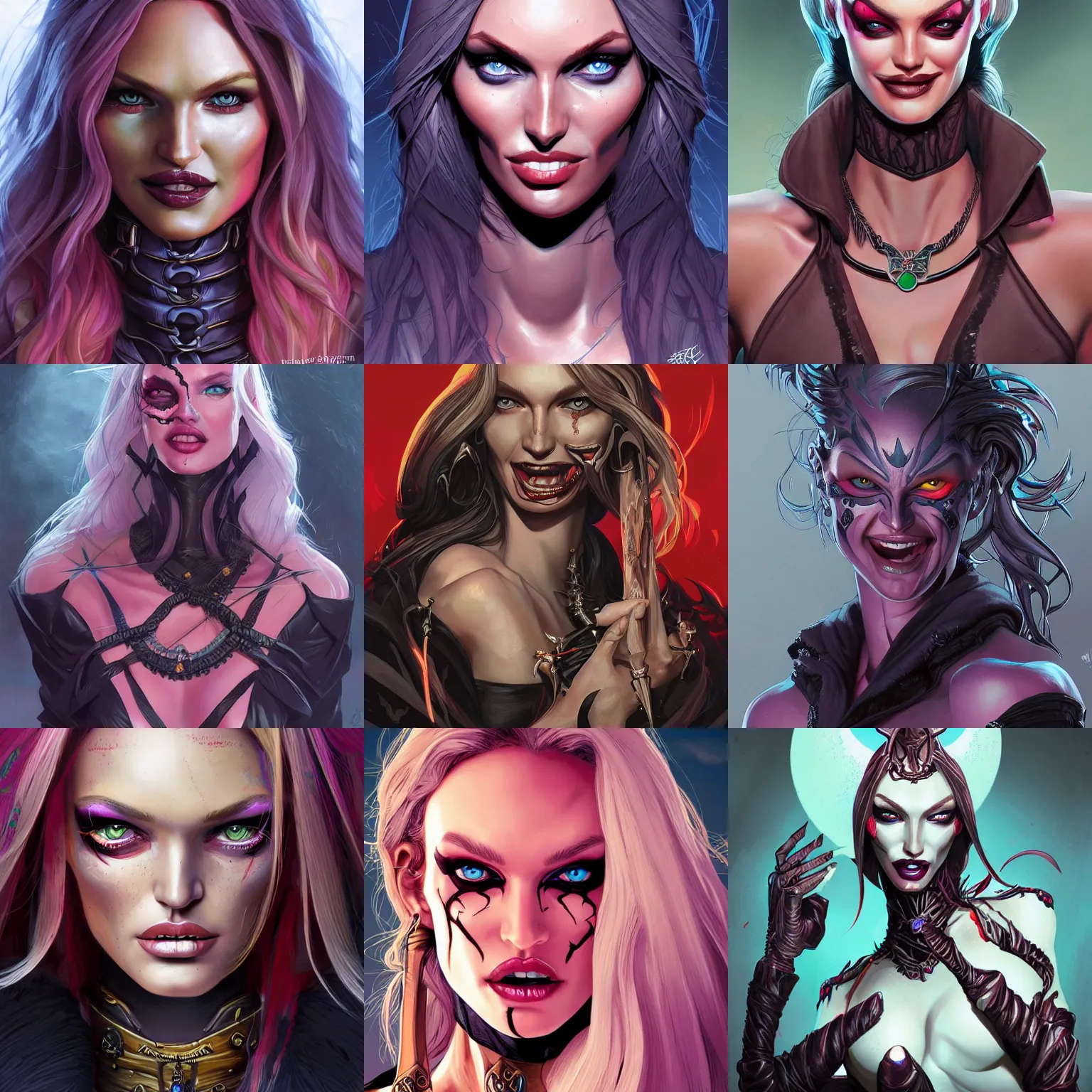 Prompt: portrait of Candice Swanepoel as an evil necromancer ,smiling, beautiful detailed eyes,fantasy, art by Patrick Gleason and Mobius , highly detailed, award winning, artstation