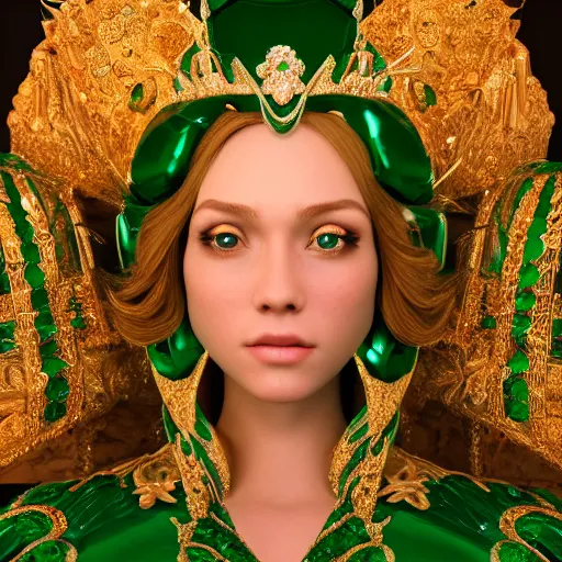 Image similar to portrait of wonderful princess of emeralds with fair skin, ornate, 8 k, gorgeous, intricate, detailed, accent lighting, ethereal lighting, hyper realism, octane render