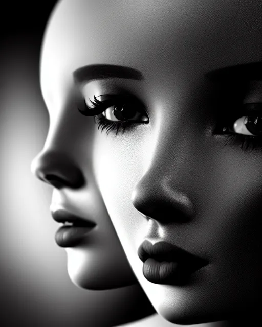 Image similar to black and white dreamy young beautiful female artificial intelligence, cinematic, rim light, photo - realistic, elegant, high detail, 8 k, masterpiece, photo taken in 1 9 3 0