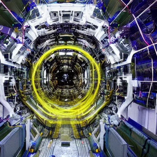 Image similar to of demons crawling out of the Large Hadron Collider at Cern carrying interdimensional technologies with them 8k extremely high level of detail