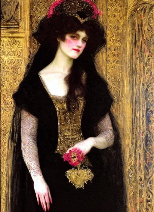 Image similar to ( ( gothic # ) ) princess portrait *. *. by edwin austin abbey * *, highly detailded