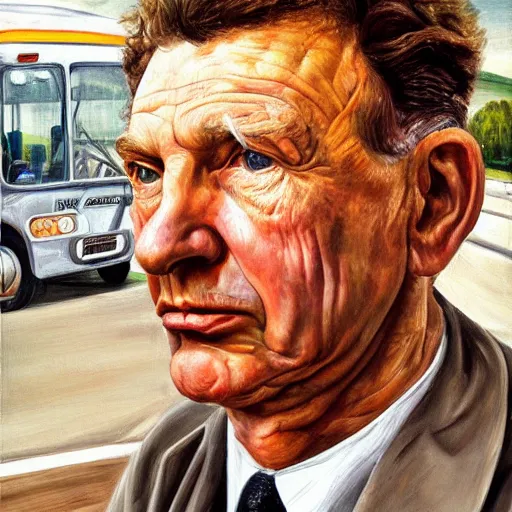 Image similar to high quality high detail painting by lucian freud, hd, portrait of bus driver, photorealistic lighting