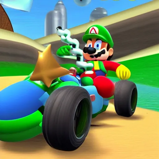 Prompt: Bobba Fett in Mario Kart