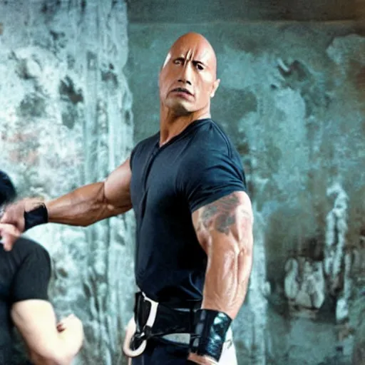 Image similar to film still of dwayne johnson as ip man, pose wing chun style