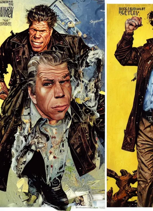 Prompt: full body and head portrait of huge ron perlman in tattered suit and trench coat, dynamic action, painted by norman rockwell and phil hale and greg staples and tom lovell and frank schoonover and jack kirby