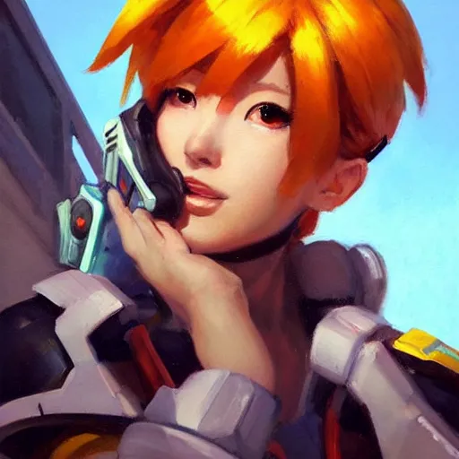 Image similar to greg manchess portrait painting of a asuka as overwatch character, medium shot, asymmetrical, profile picture, organic painting, sunny day, matte painting, bold shapes, hard edges, street art, trending on artstation, by huang guangjian and gil elvgren and sachin teng
