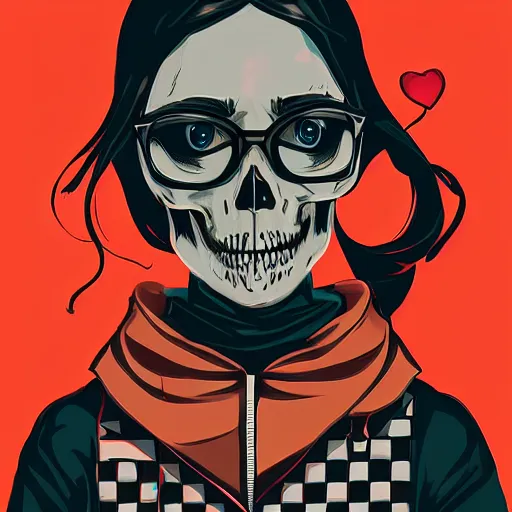 Prompt: portrait skull girl holding balloon by petros afshar, tom whalen, laurie greasley, war face by greg rutkowski